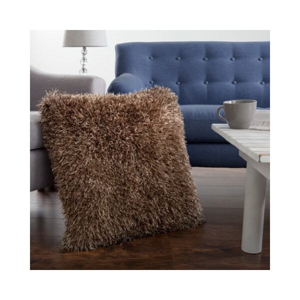 Oversized Floor or Throw Pillow Square Luxury Faux Fur Glam Decor Cushion for Home (Mocha)